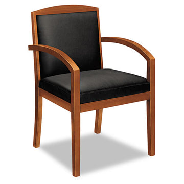 HON® Topflight Leather Guest Chair, 23.38" X 23.75" X 36.38", Black Seat, Mahogany Back-base freeshipping - TVN Wholesale